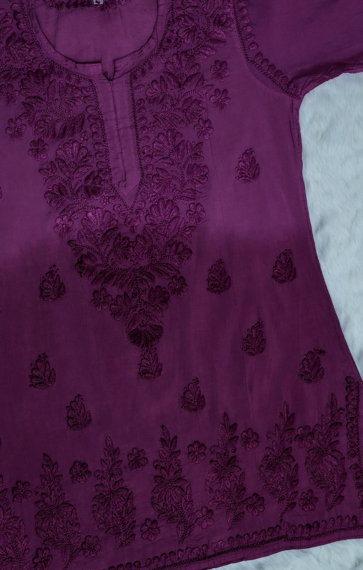 Orchid purple Chanderi Short Ombre Chikankari Kurta