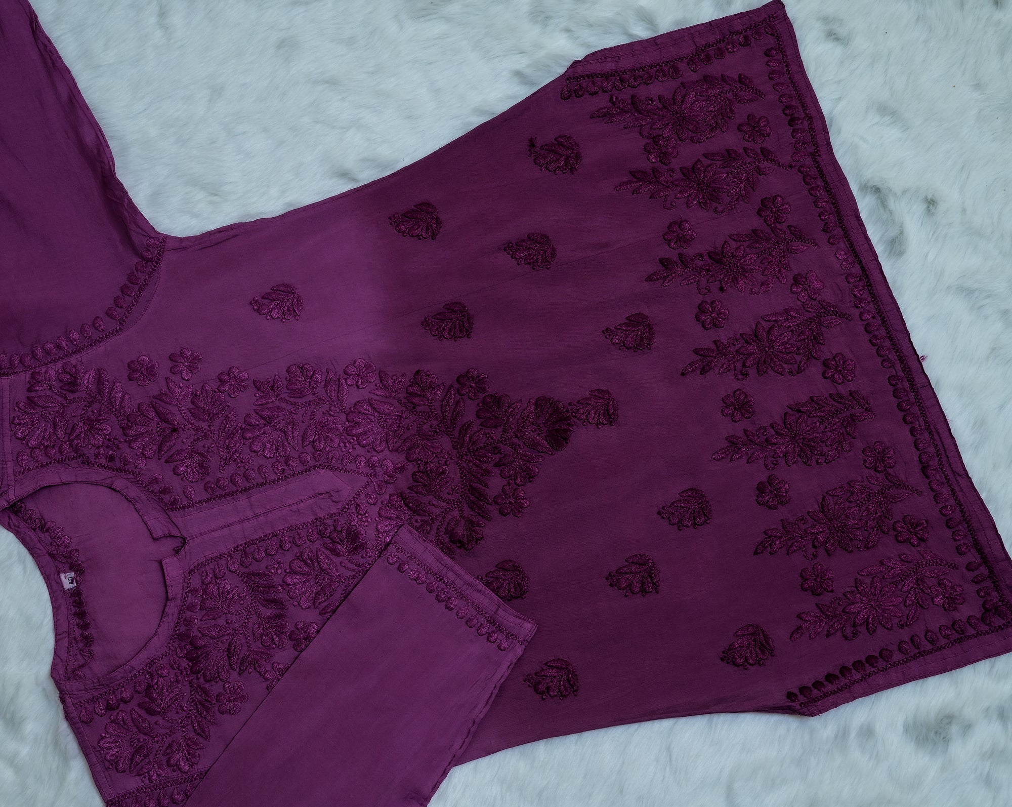 Orchid purple Chanderi Short Ombre Chikankari Kurta