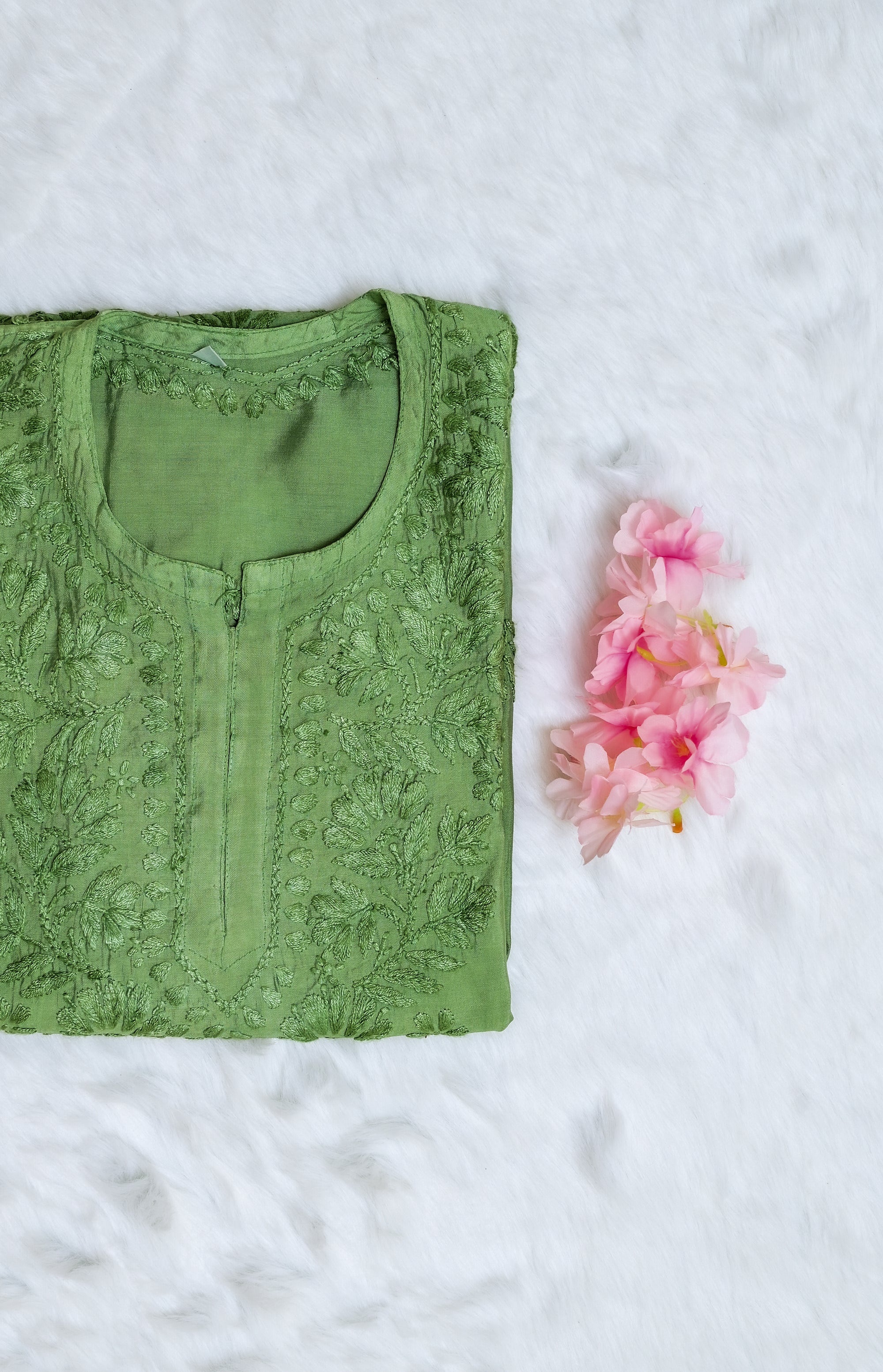 Pastel green Chanderi Short Ombre Chikankari Kurta