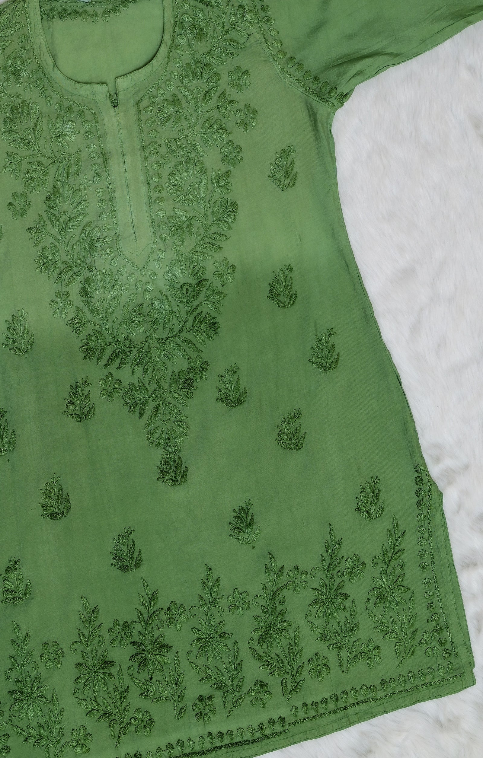 Pastel green Chanderi Short Ombre Chikankari Kurta