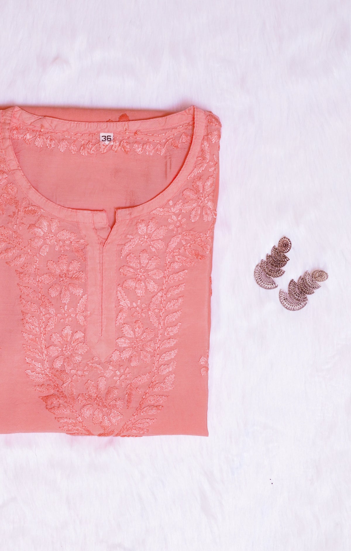 Peach Chanderi Short Chikankari Kurta