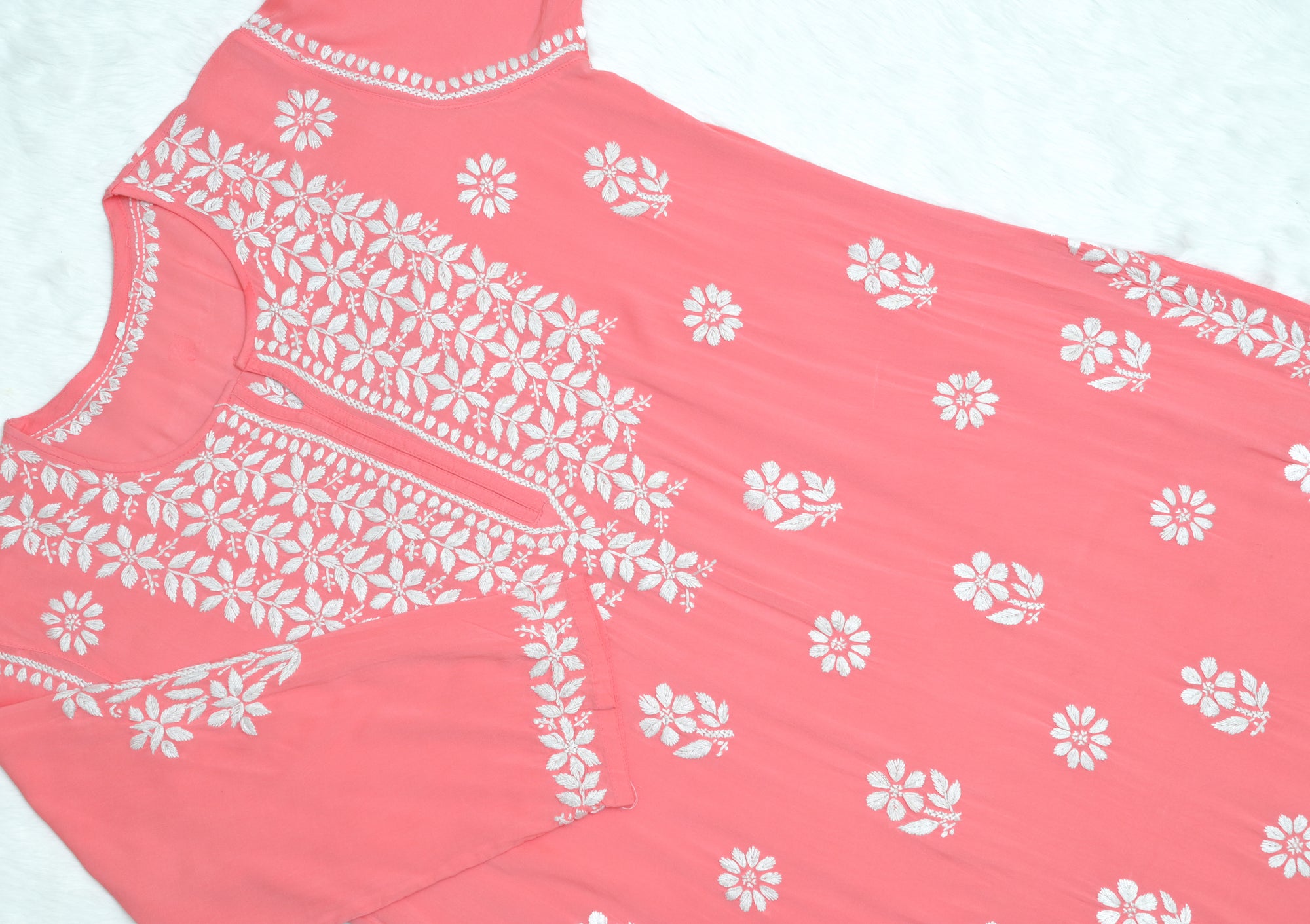 Peach Colour Long Modal Chikankari Kurta