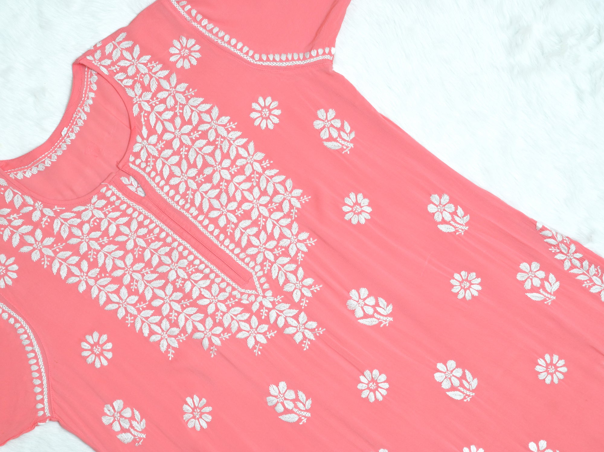 Peach Colour Long Modal Chikankari Kurta