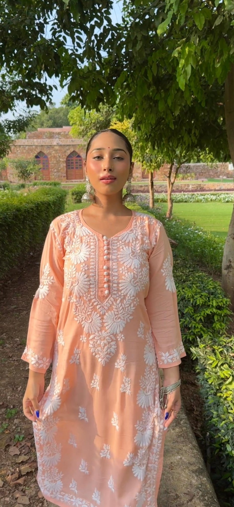 Peach Modal Kurta with Chikankari Handwork