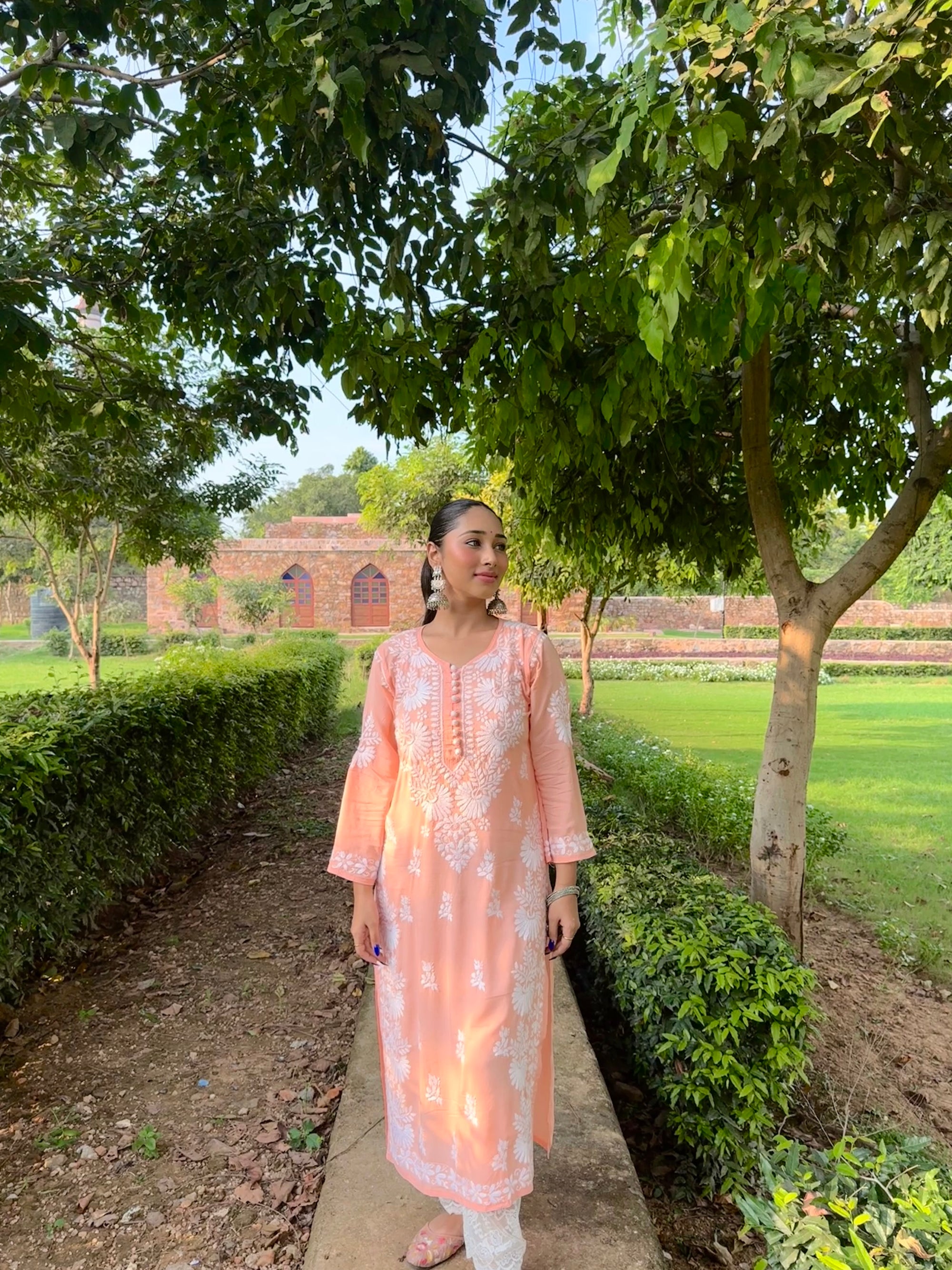 Peach Modal Kurta with Chikankari Handwork