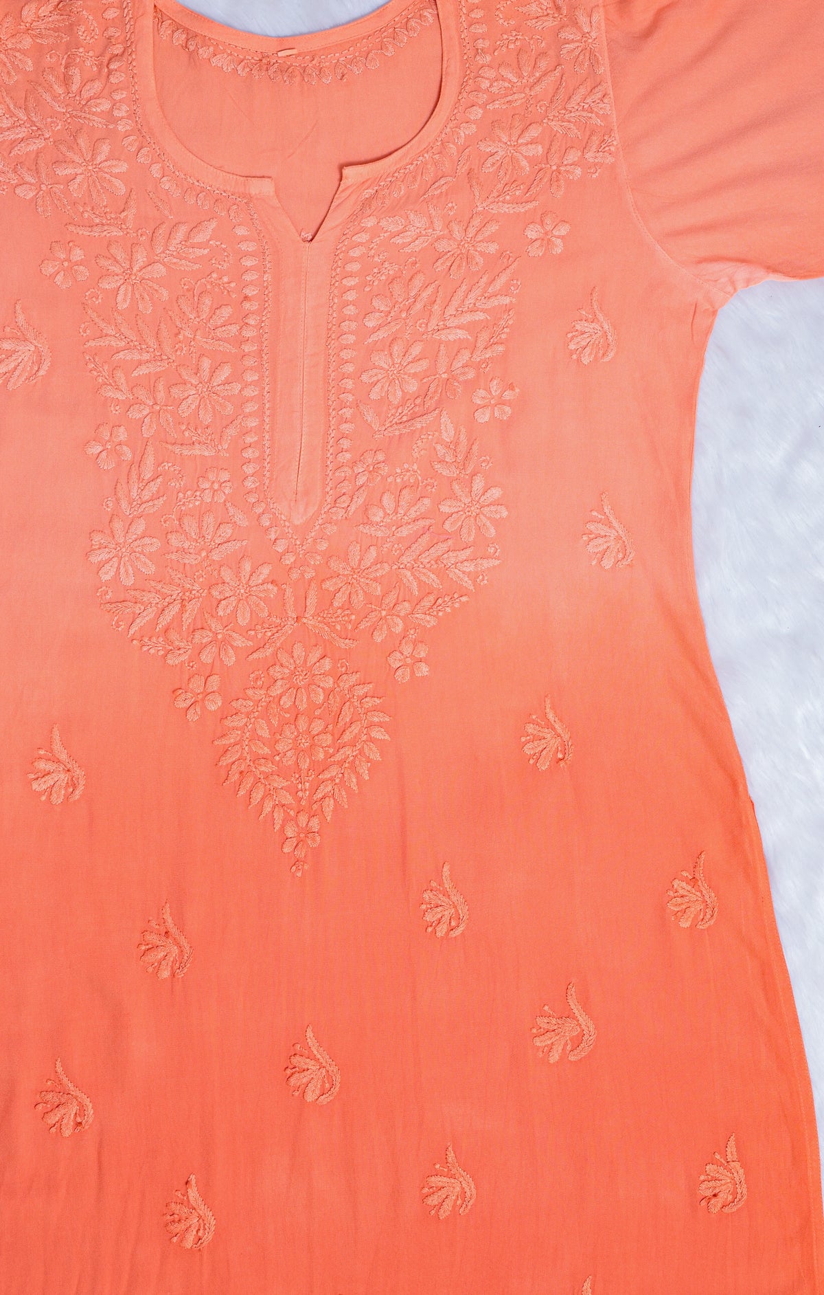 Peach Ombre Long Rayon Chikankari