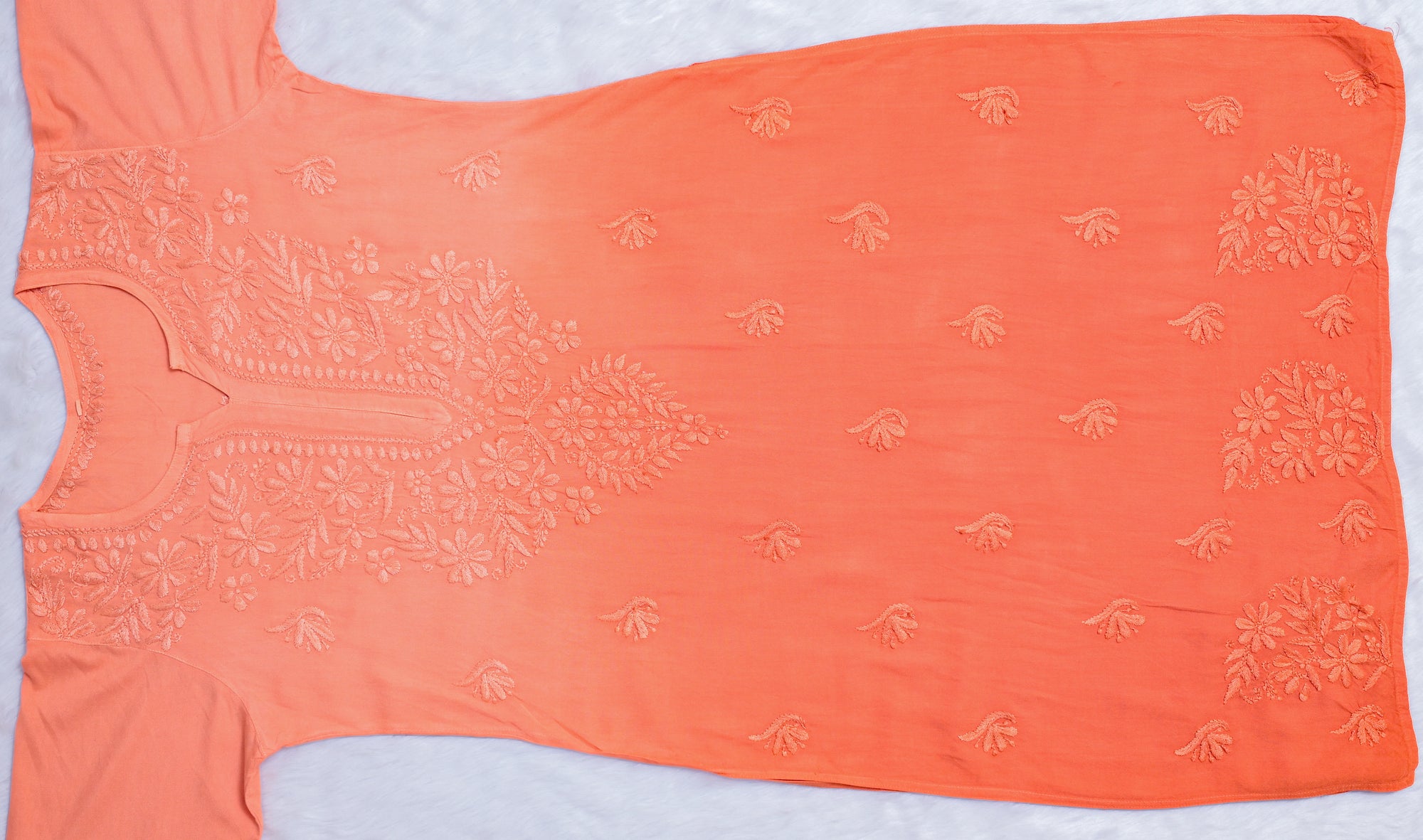 Peach Ombre Long Rayon Chikankari