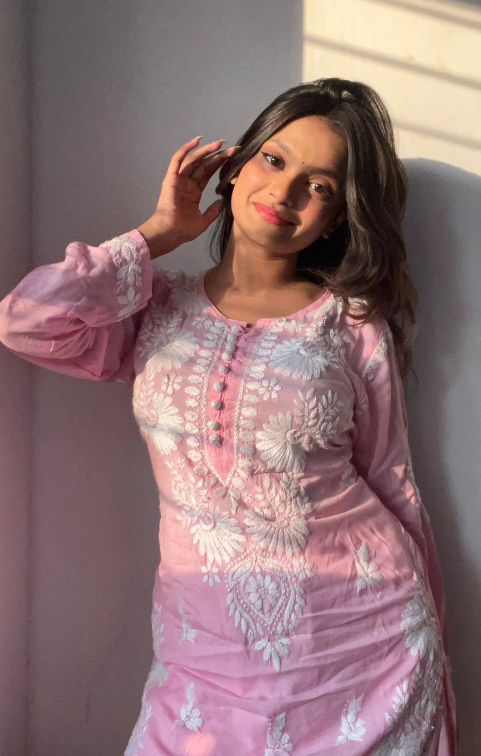 Pink Modal Kurta with Chikankari Handwork