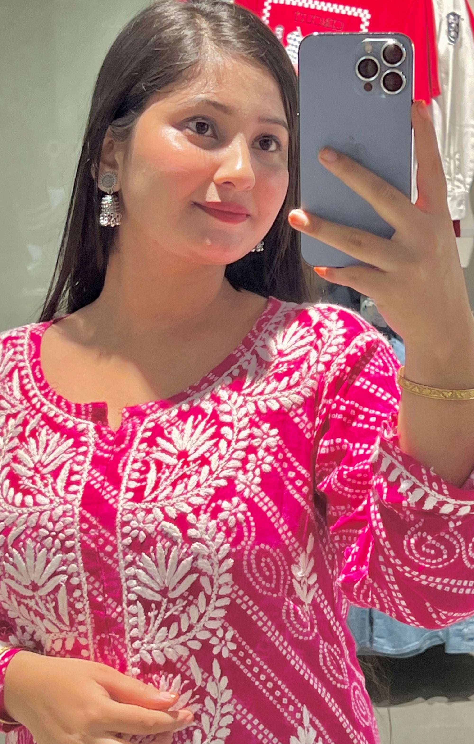 Printed Pink Rayon Chikankari Kurta