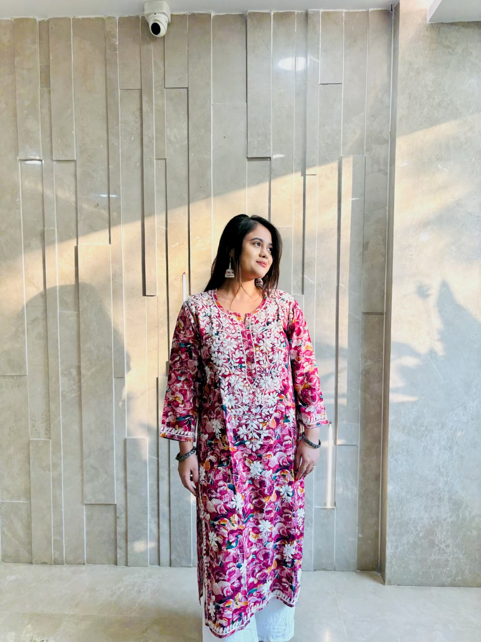 Plum Long Rayon Printed Kurta