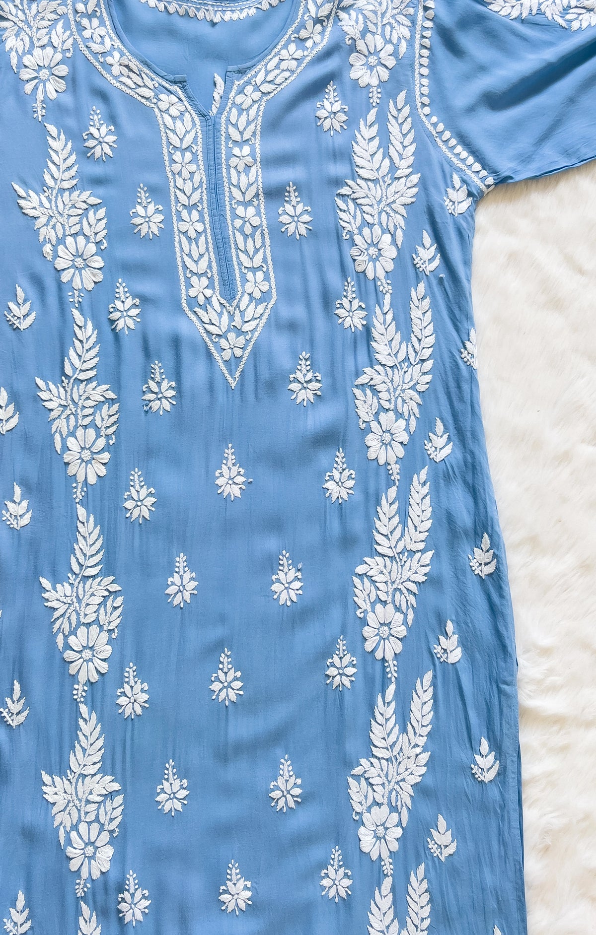 Powder Blue Long Modal Kurta with Double Side Chikankari Handwork