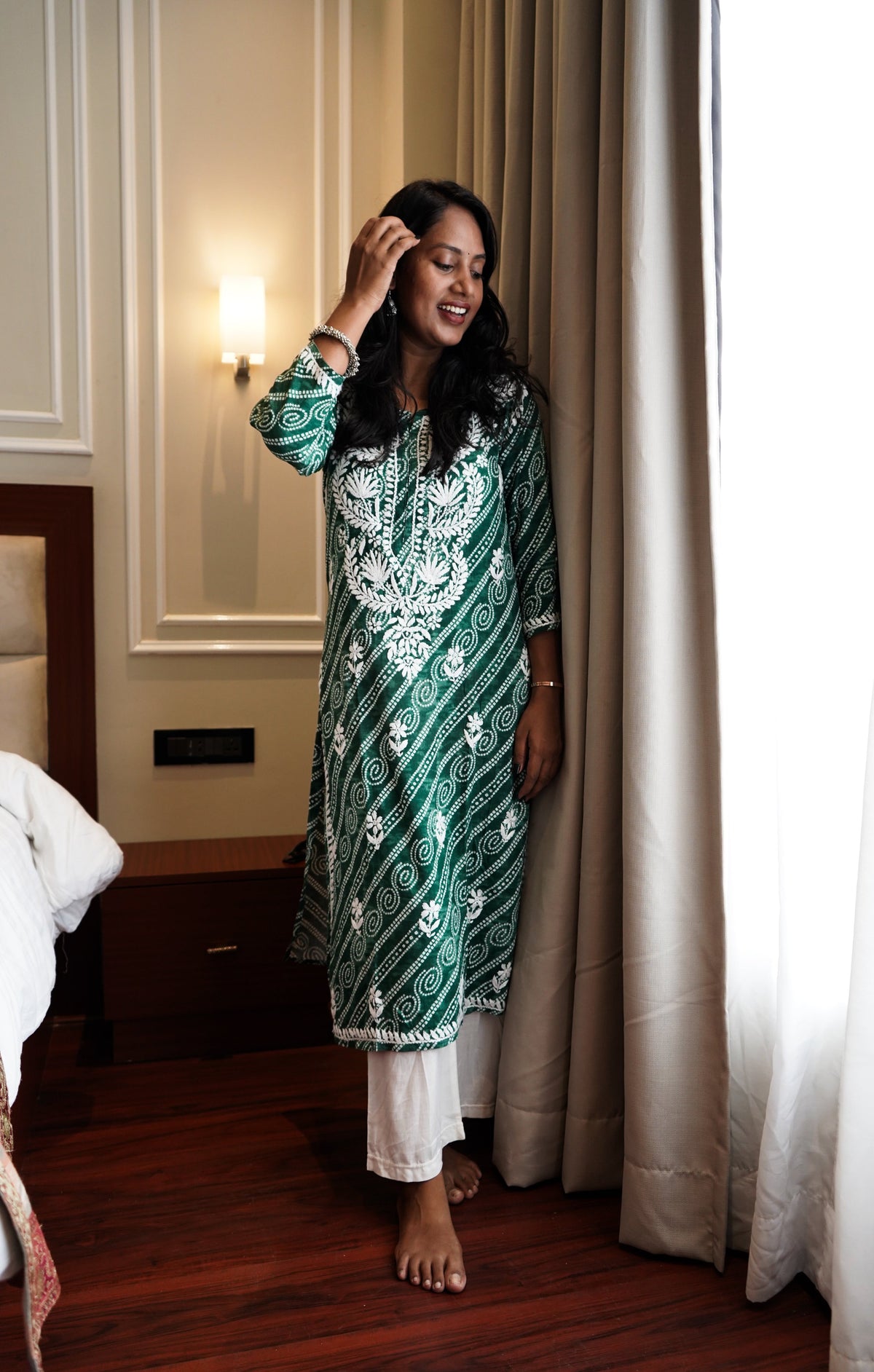 Printed Green Rayon Chikankari Kurta