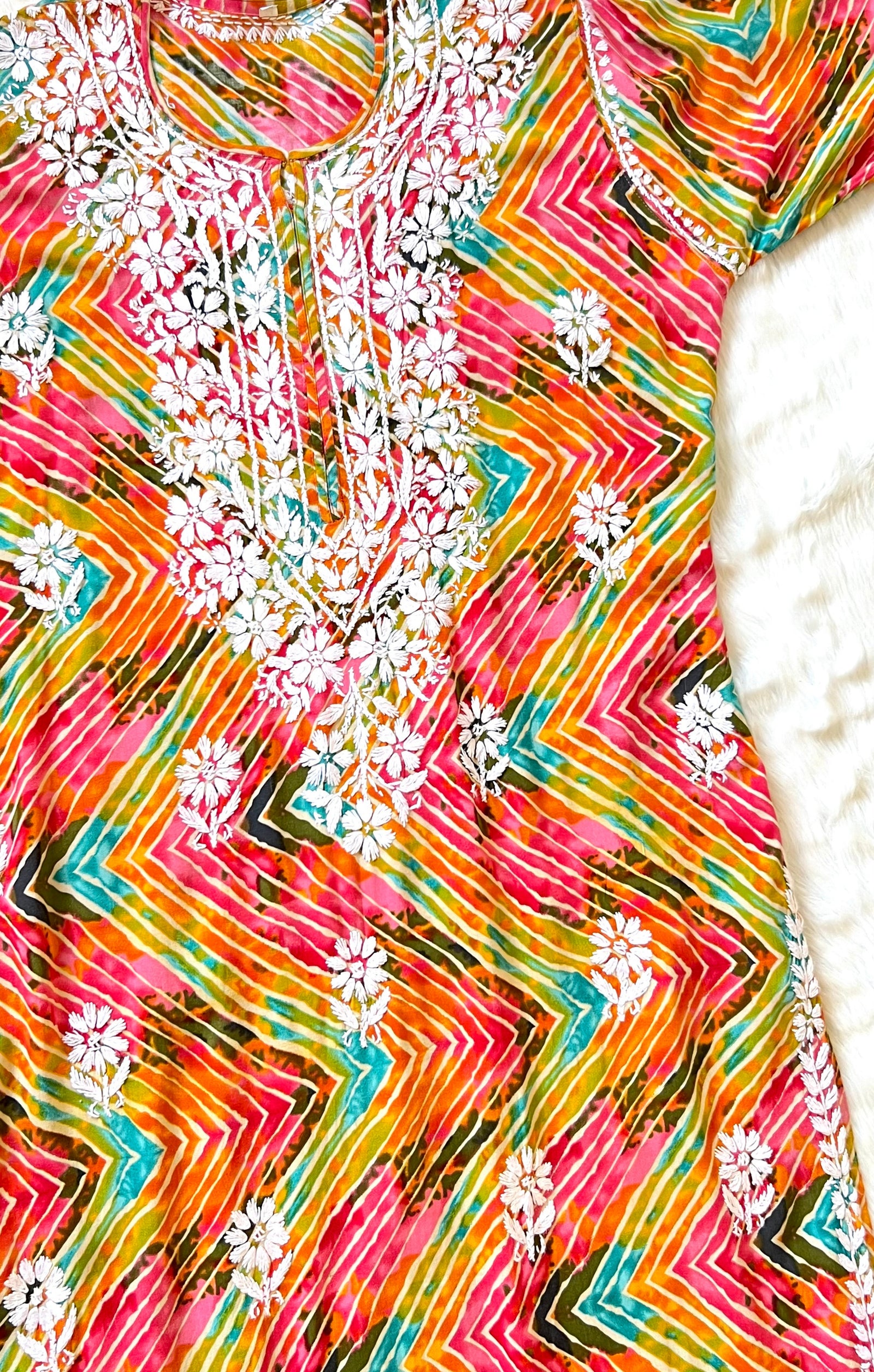 Printed Pink Long Rayon Kurta