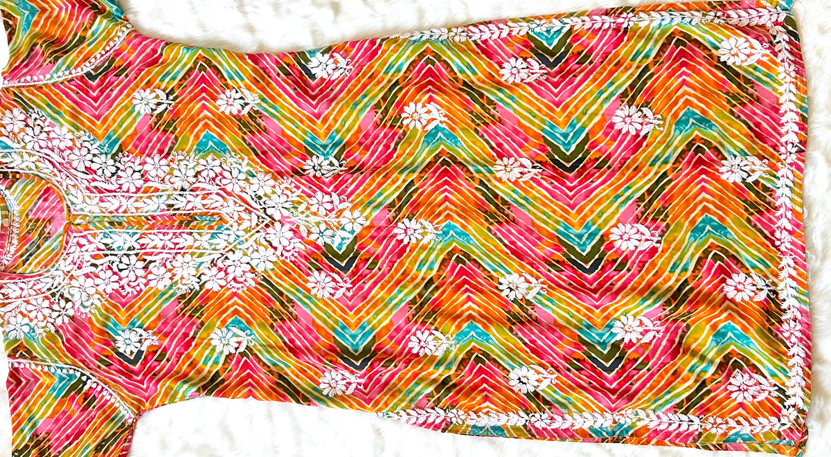 Printed Pink Long Rayon Kurta