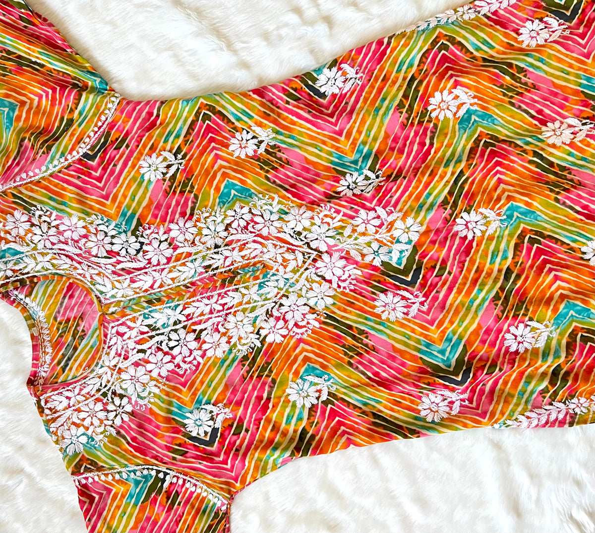 Printed Pink Long Rayon Kurta