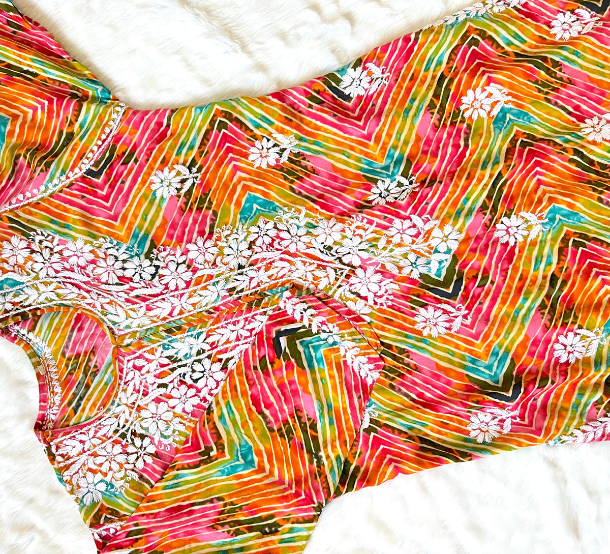 Printed Pink Long Rayon Kurta