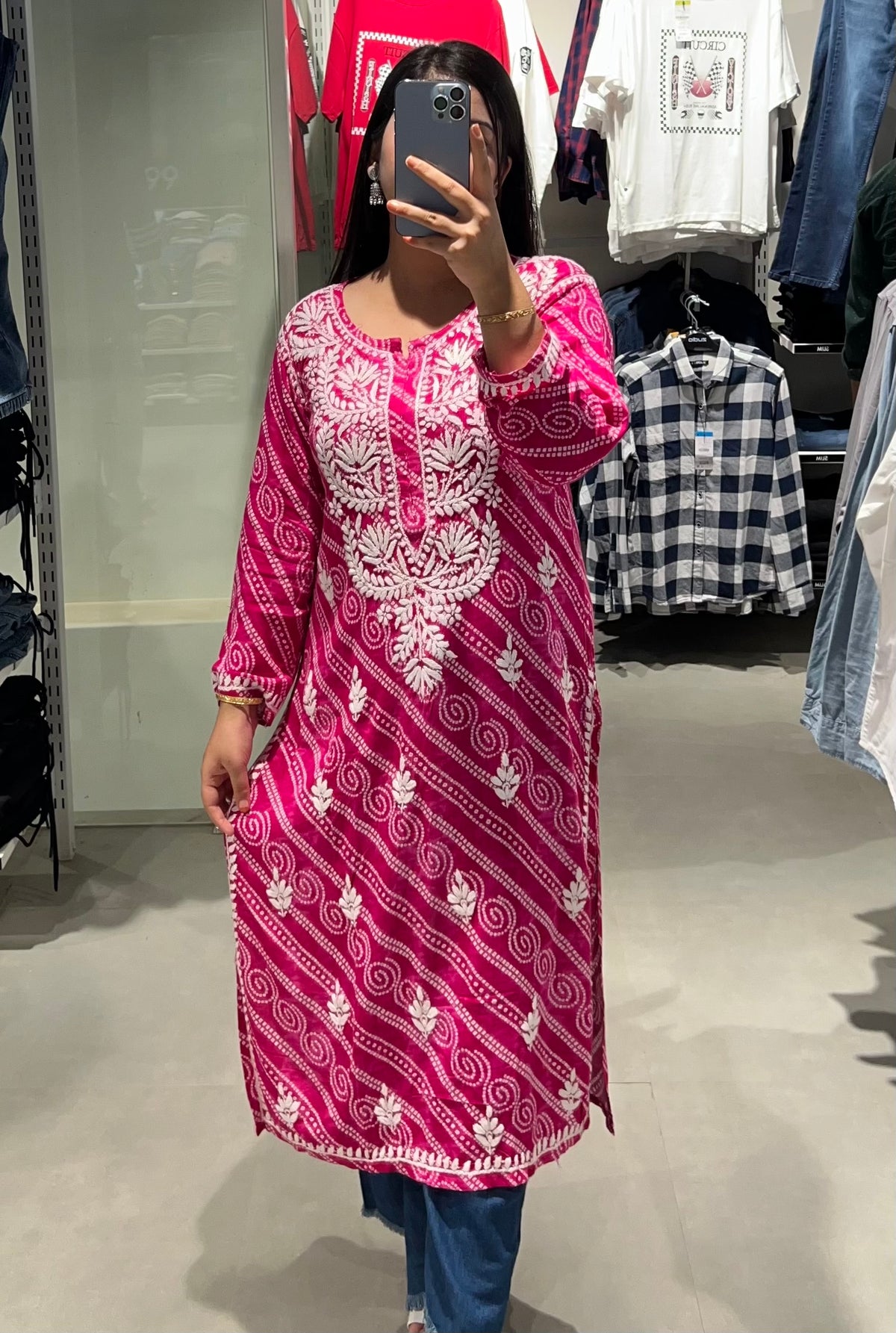Printed Pink Rayon Chikankari Kurta