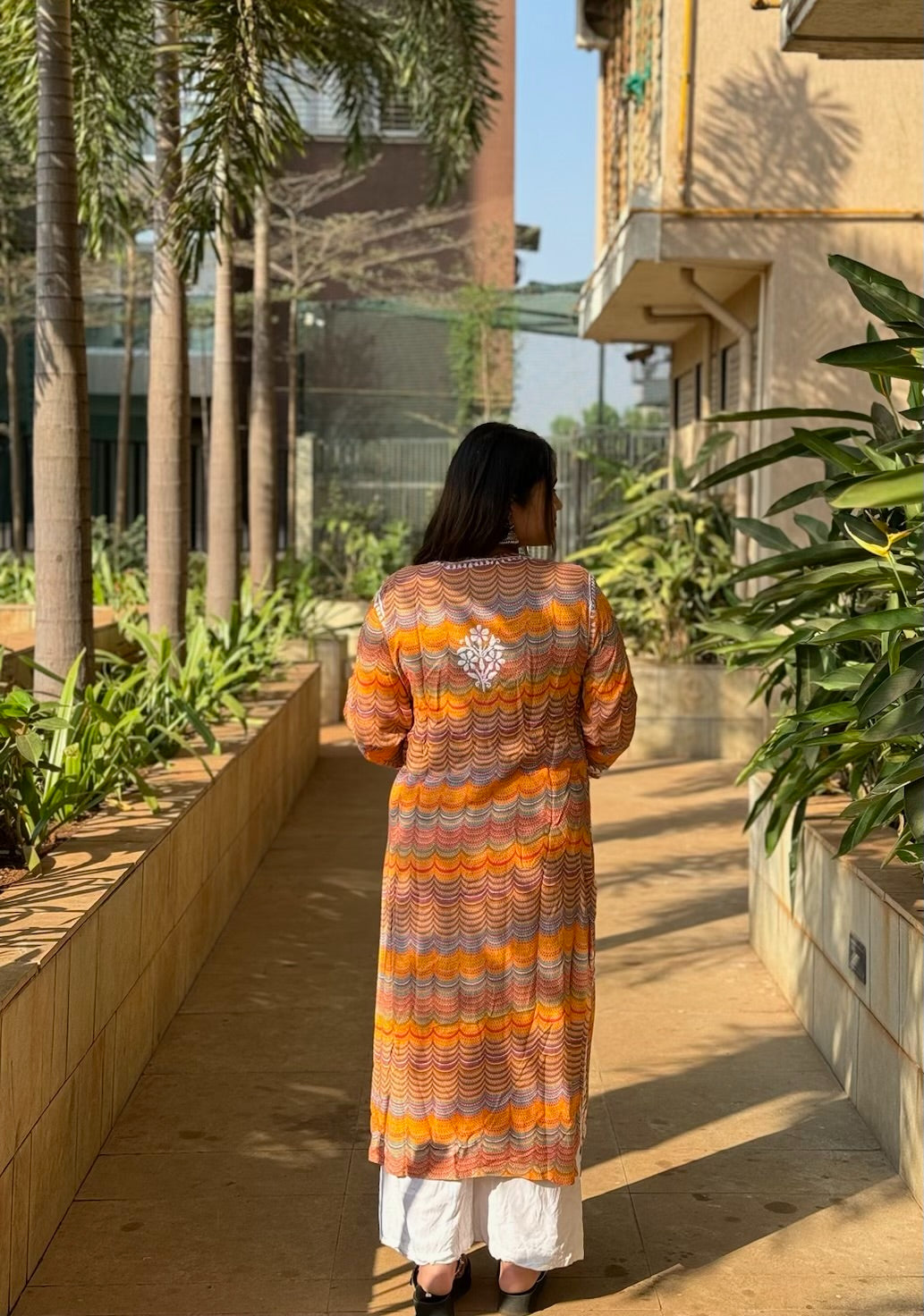 Printed Rust Orange Long Rayon Kurta