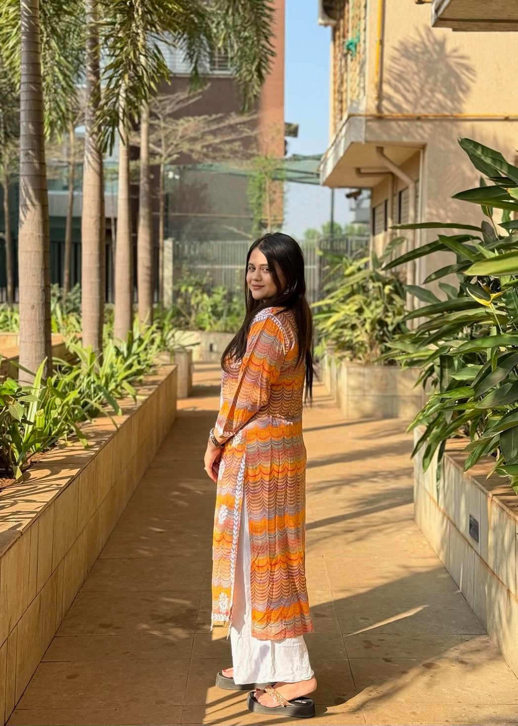 Printed Rust Orange Long Rayon Kurta