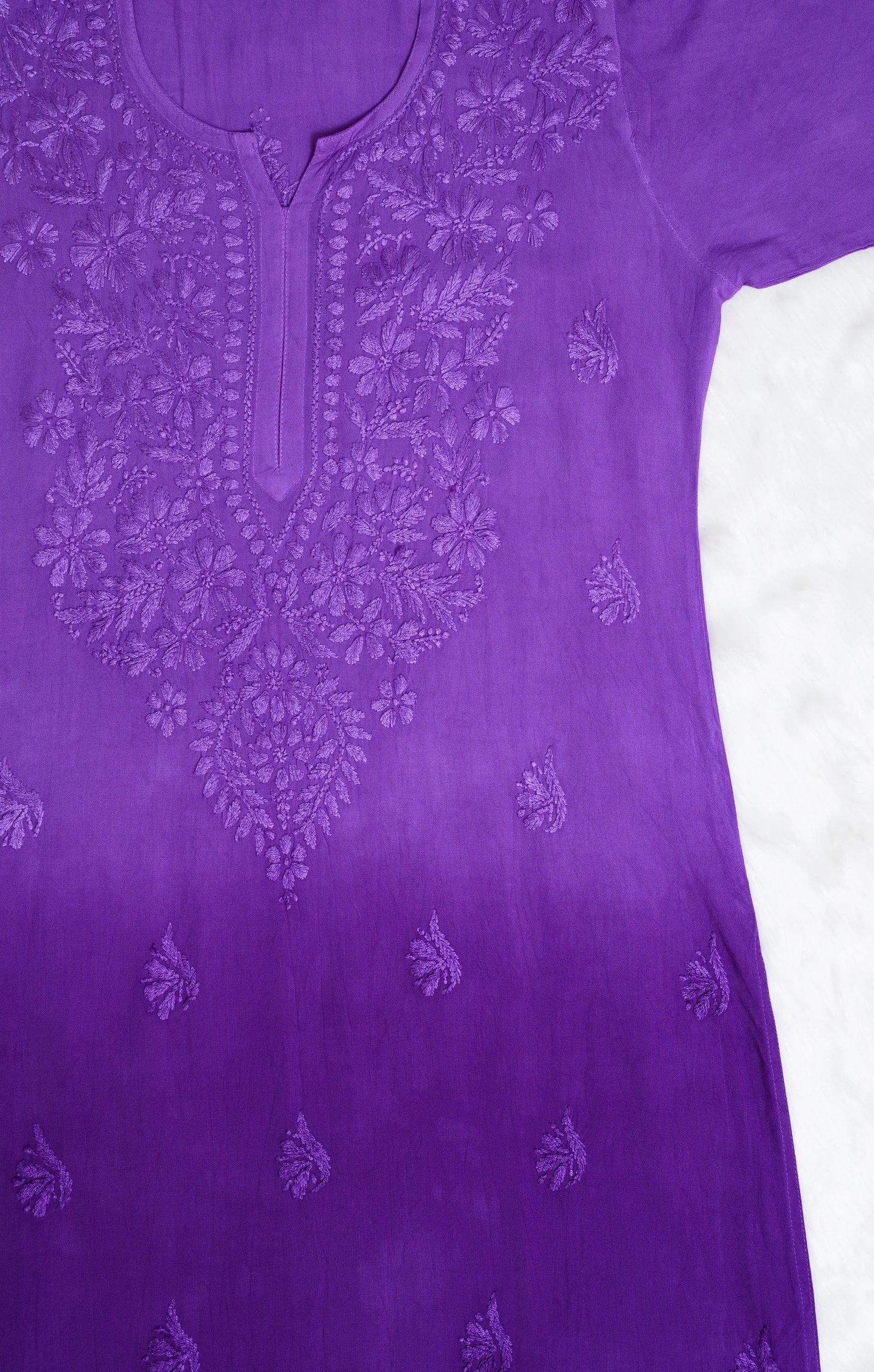 Purple Ombre Long Rayon Chikankari