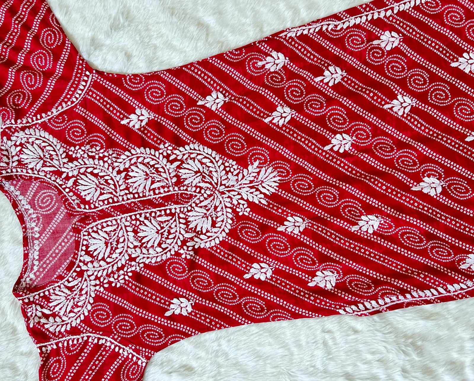 Red Long Printed Rayon Kurta