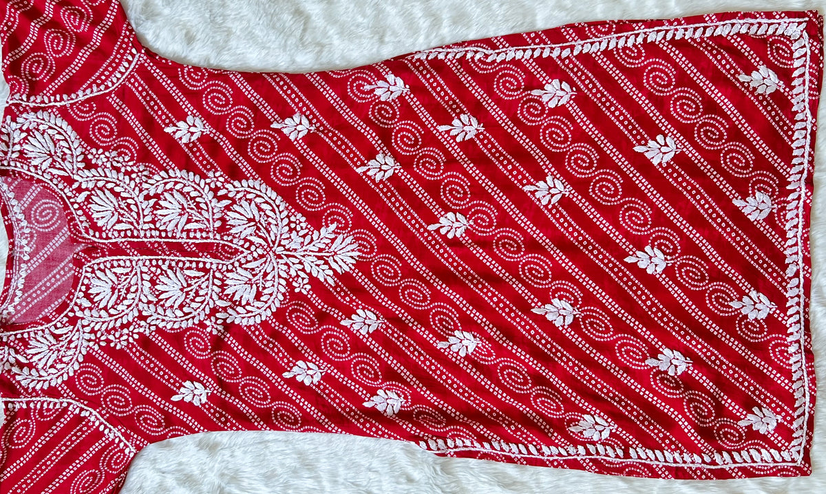 Red Long Printed Rayon Kurta