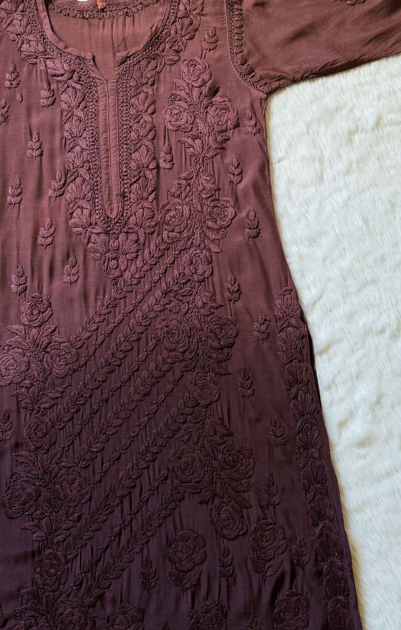 Rhea Brown 3D Chikankari Long Muslin Kurti