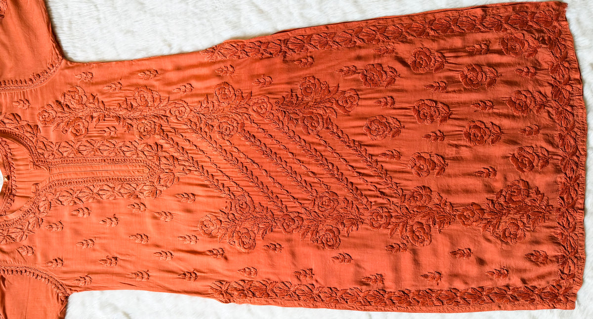 Rhea Coral 3D Chikankari Long Muslin Kurti