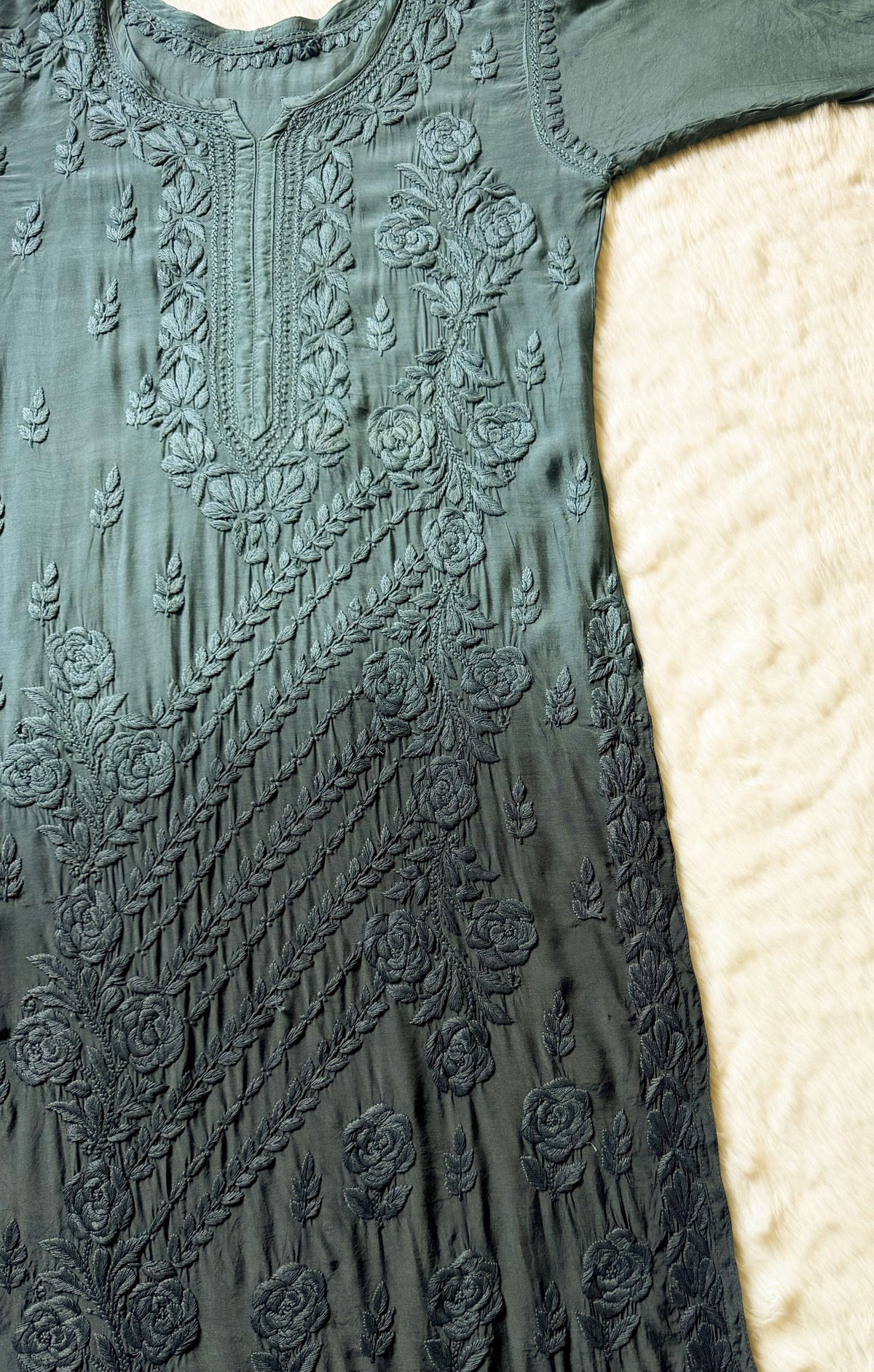 Rhea Grey 3D Chikankari Long Muslin Kurti