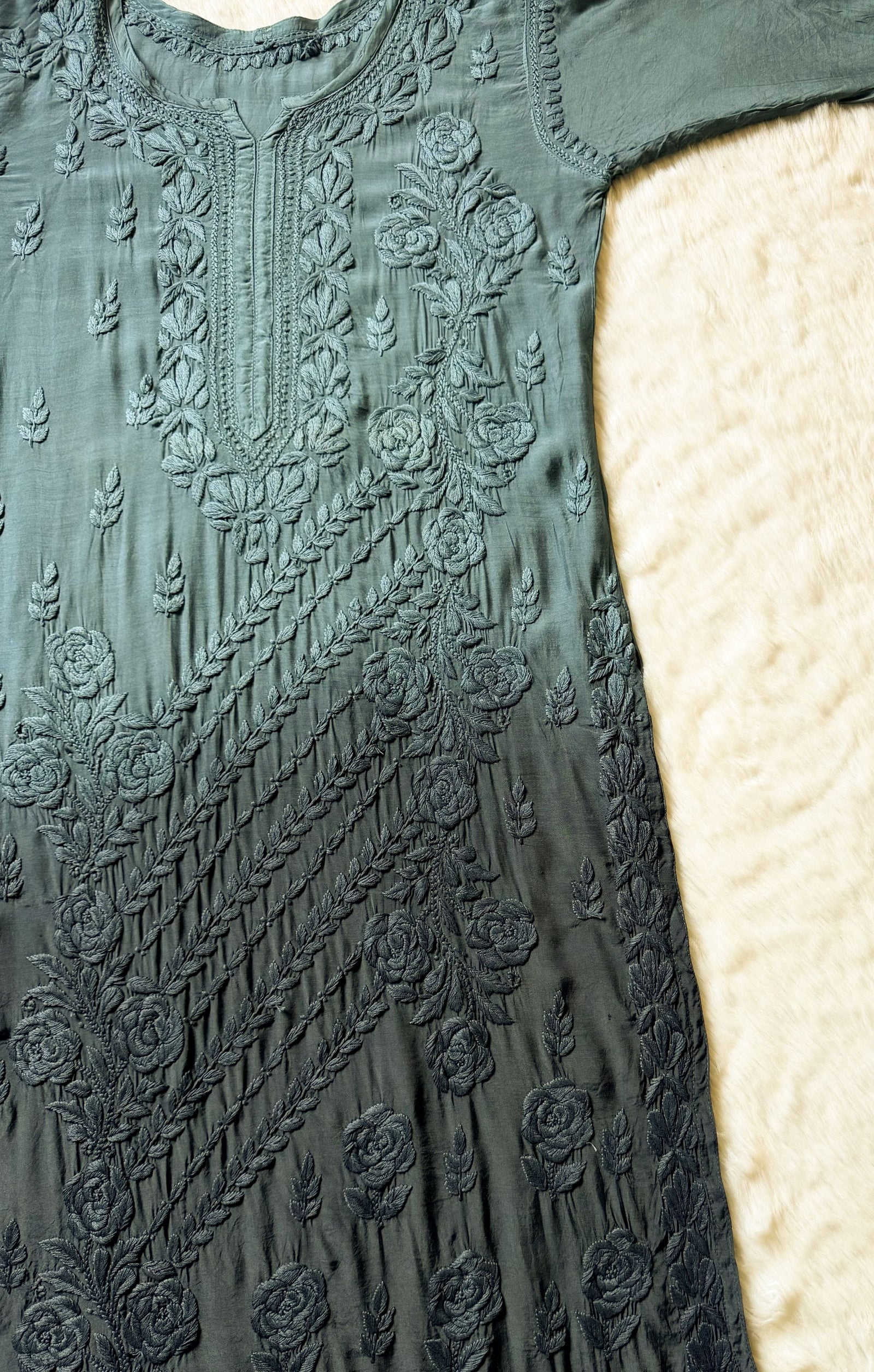 Rhea Grey 3D Chikankari Long Muslin Kurti