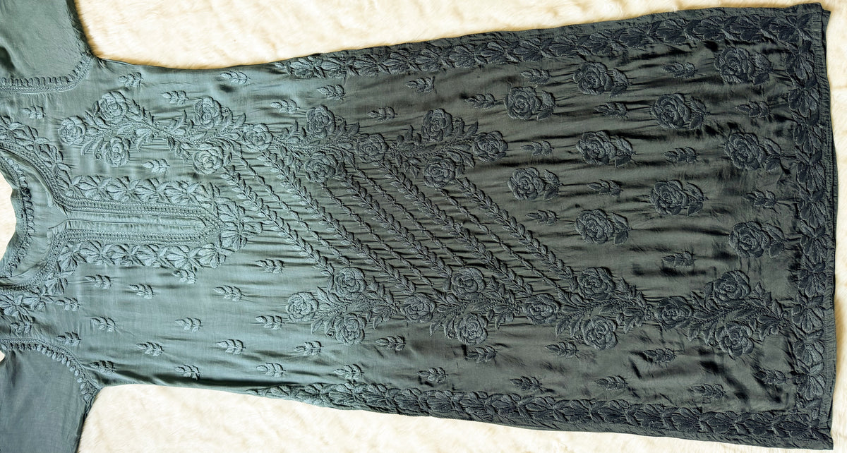 Rhea Grey 3D Chikankari Long Muslin Kurti