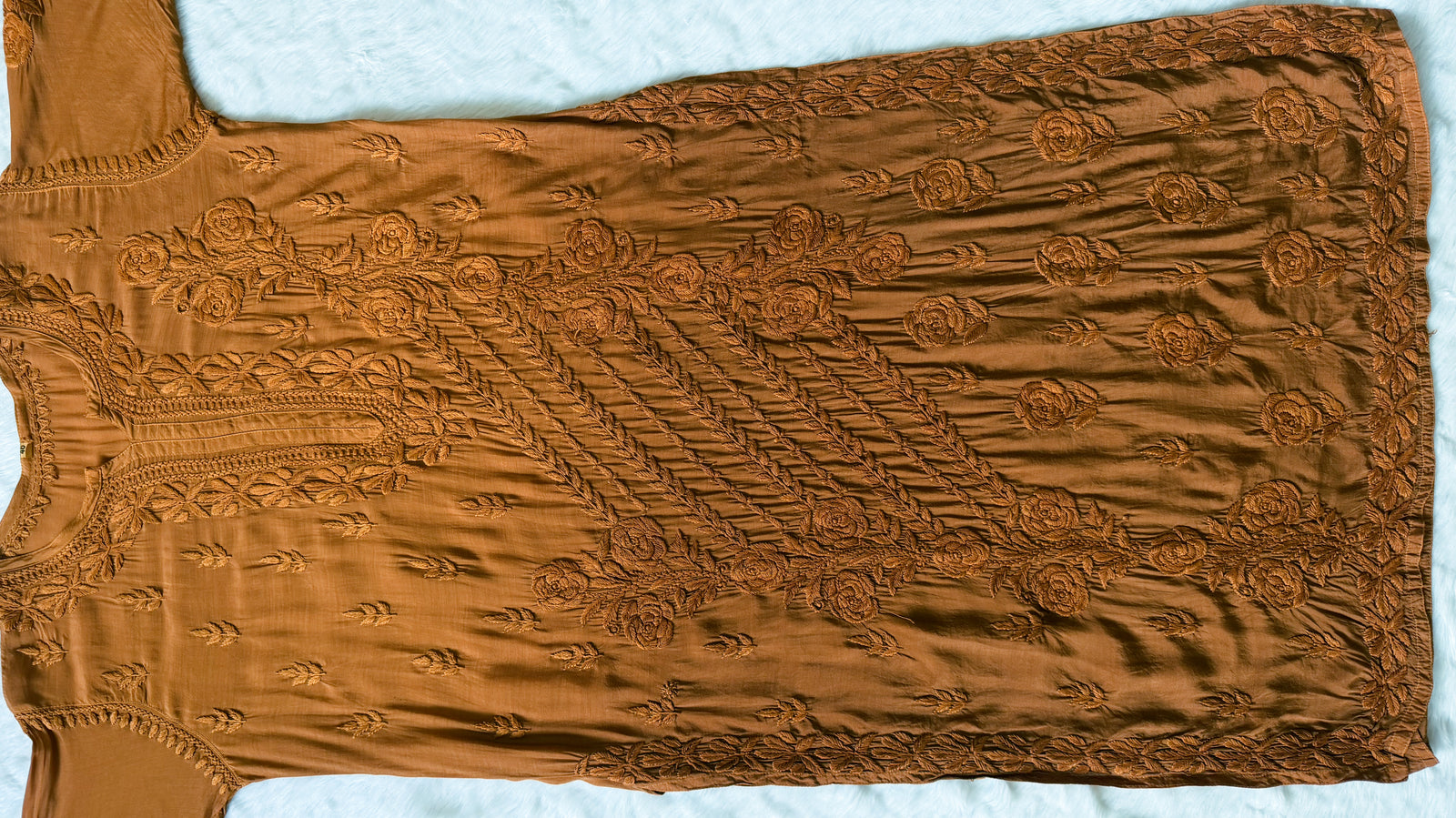 Rhea Mustard 3D Chikankari Long Muslin Kurti
