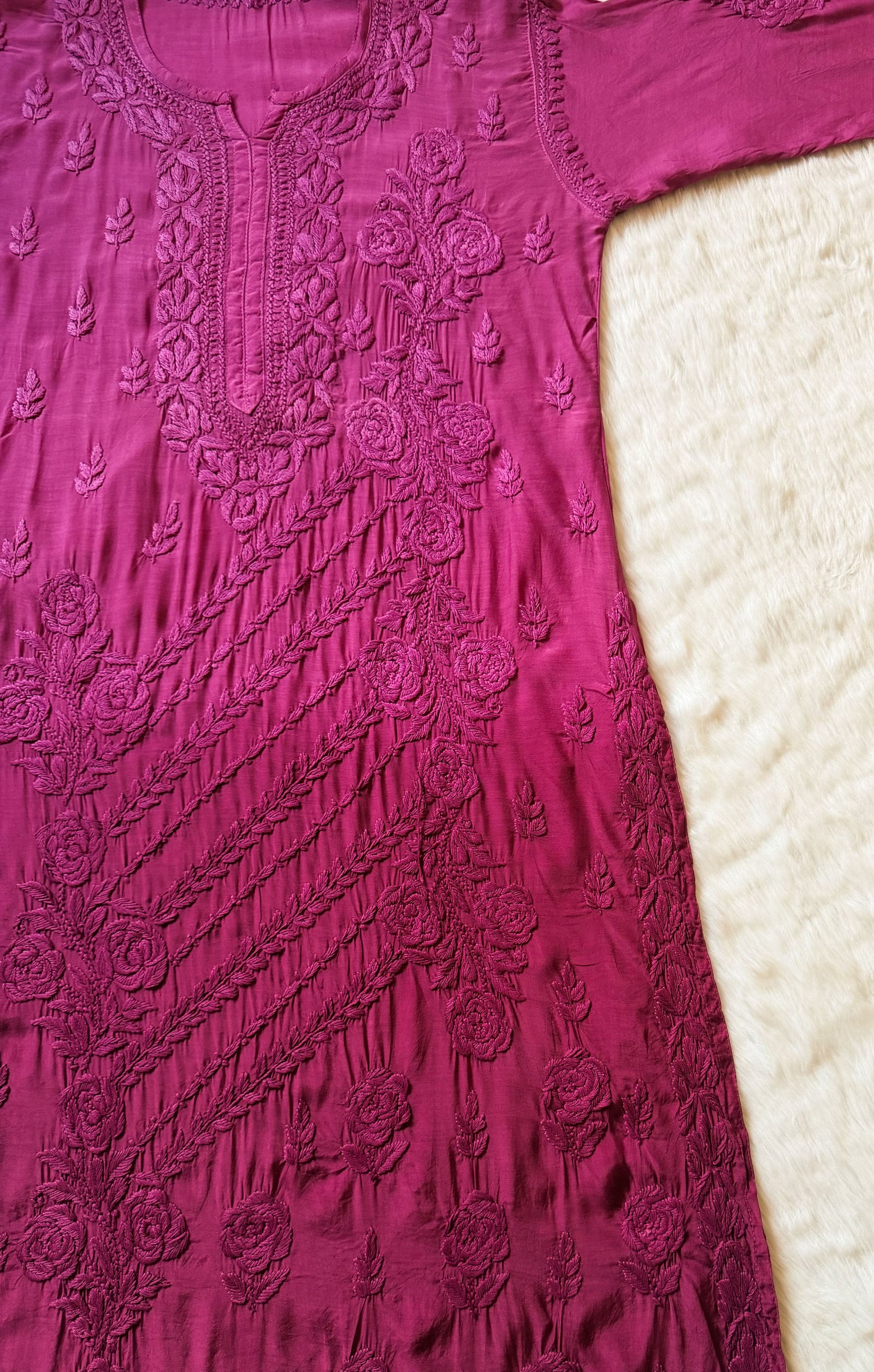Rhea Orchid Pink 3D Chikankari Long Muslin Kurti