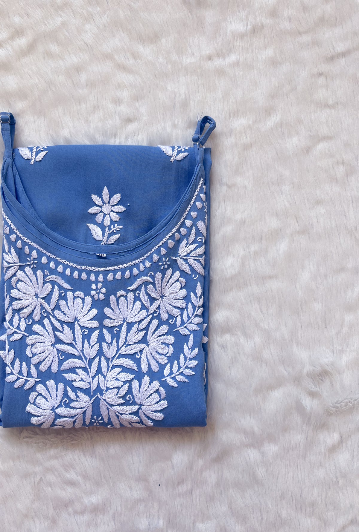 Rida Blue Sleeveless Rayon Chikankari Kurta
