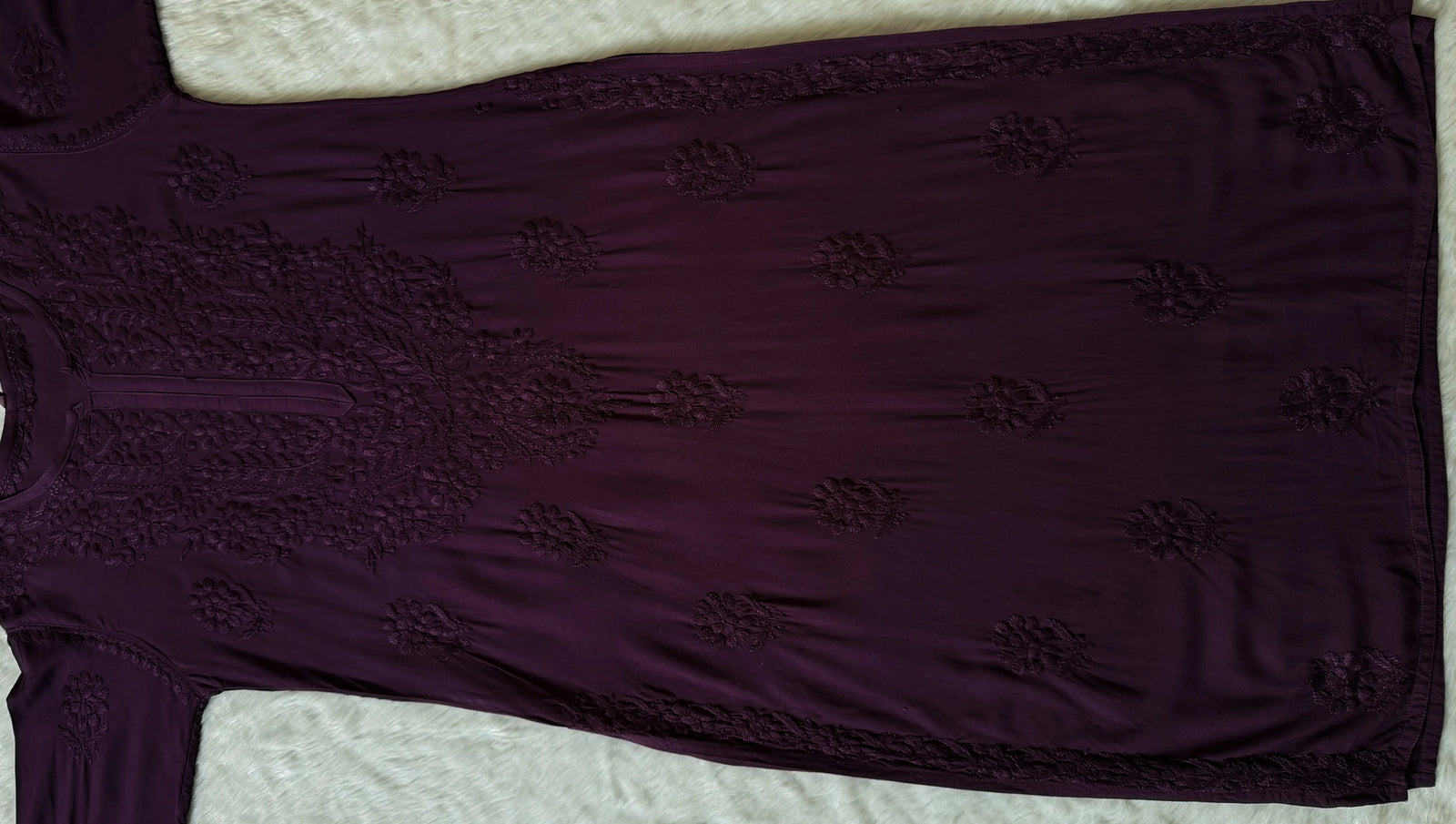 Rida Dark Purple Long Rayon Chikankari Kurti
