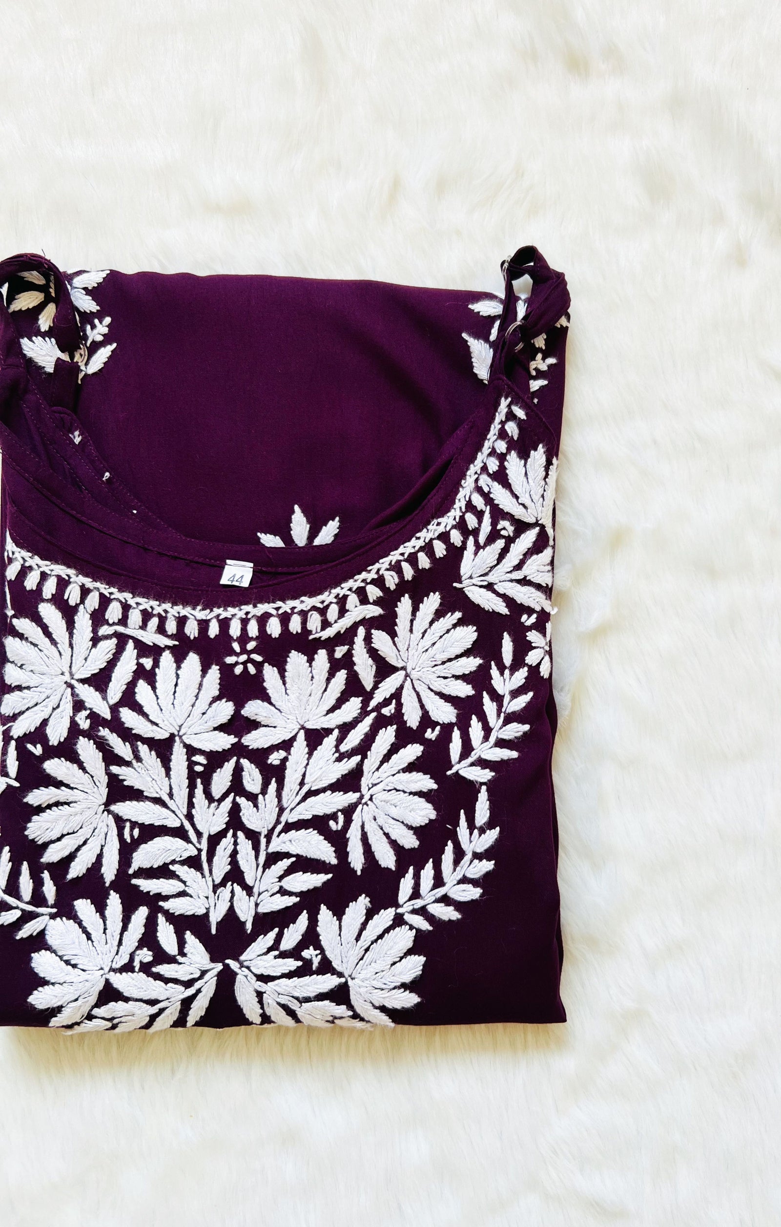 Rida Dark Purple Sleeveless Rayon Chikankari Kurta