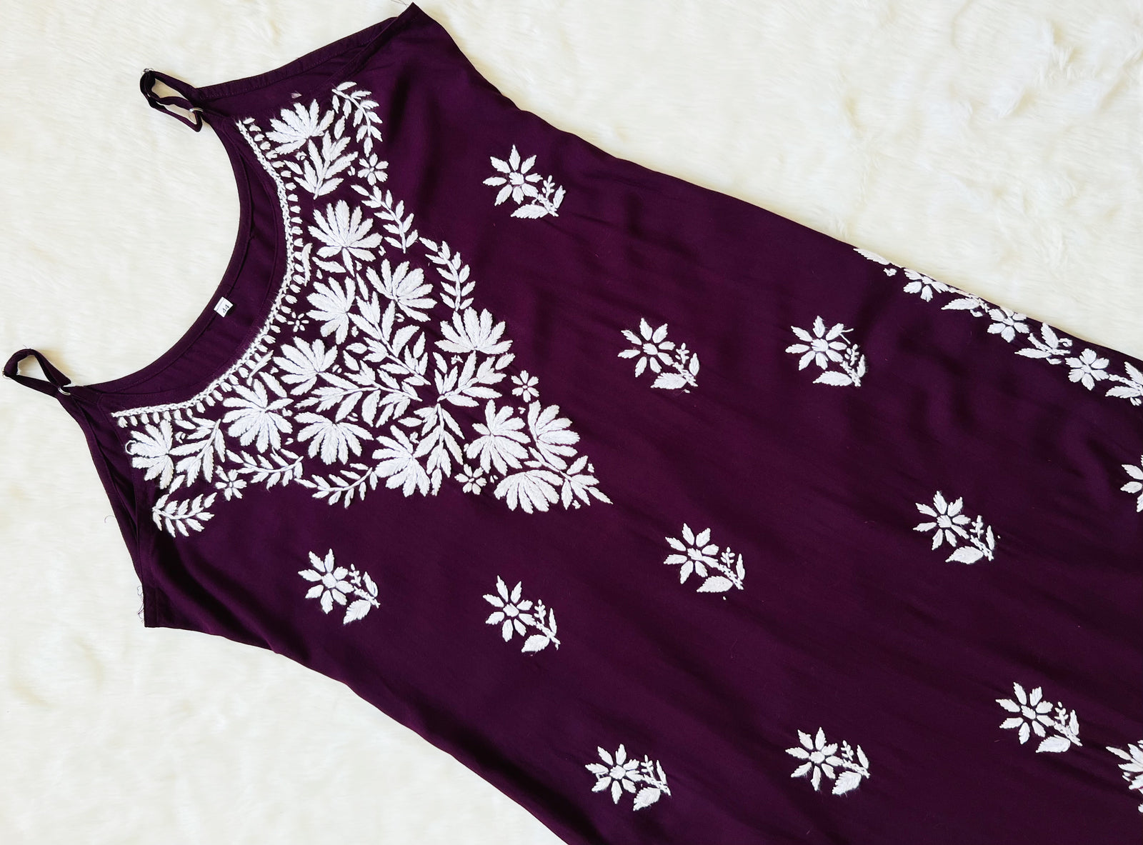 Rida Dark Purple Sleeveless Rayon Chikankari Kurta