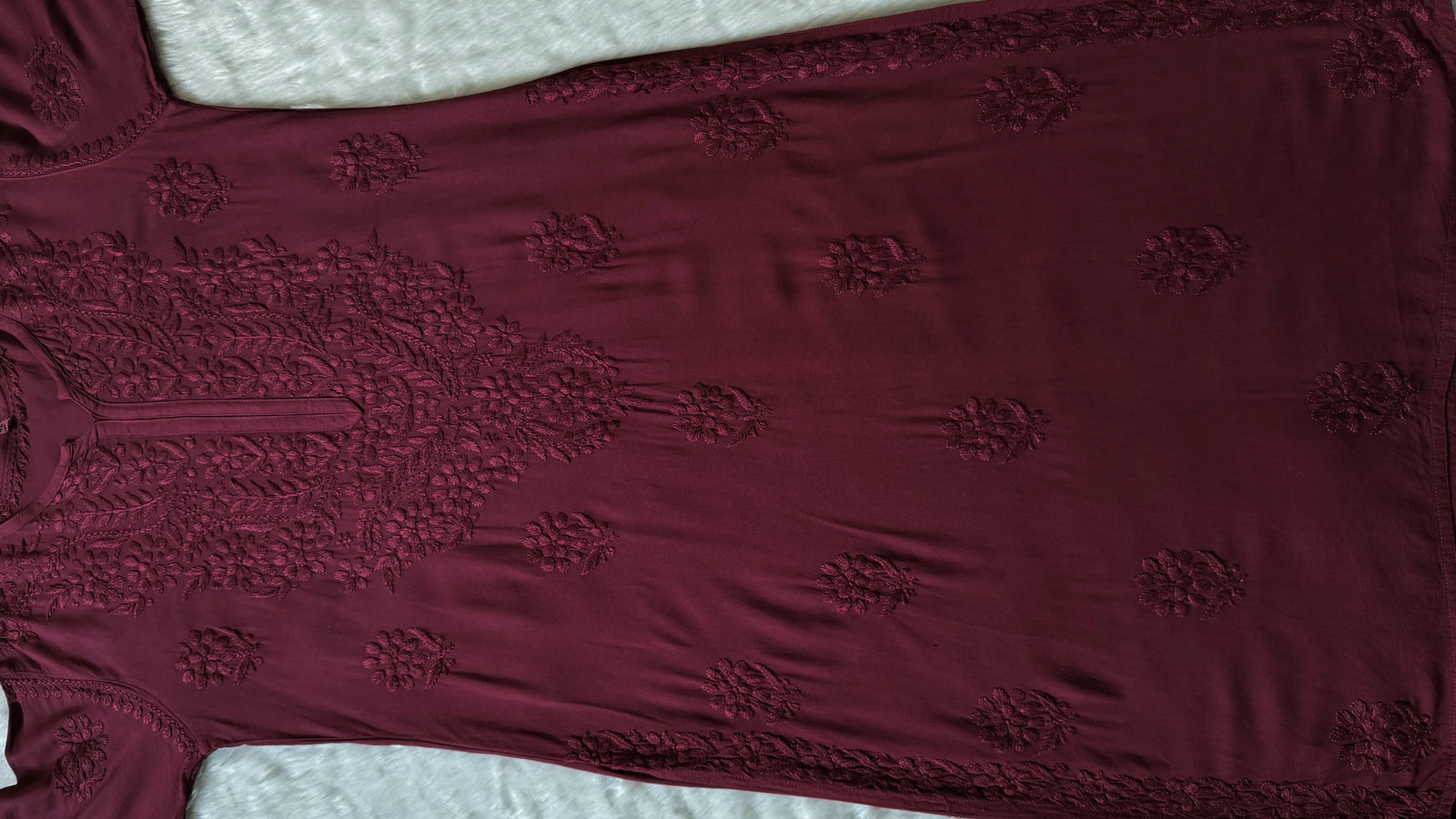 Rida Maroon Long Rayon Chikankari Kurti