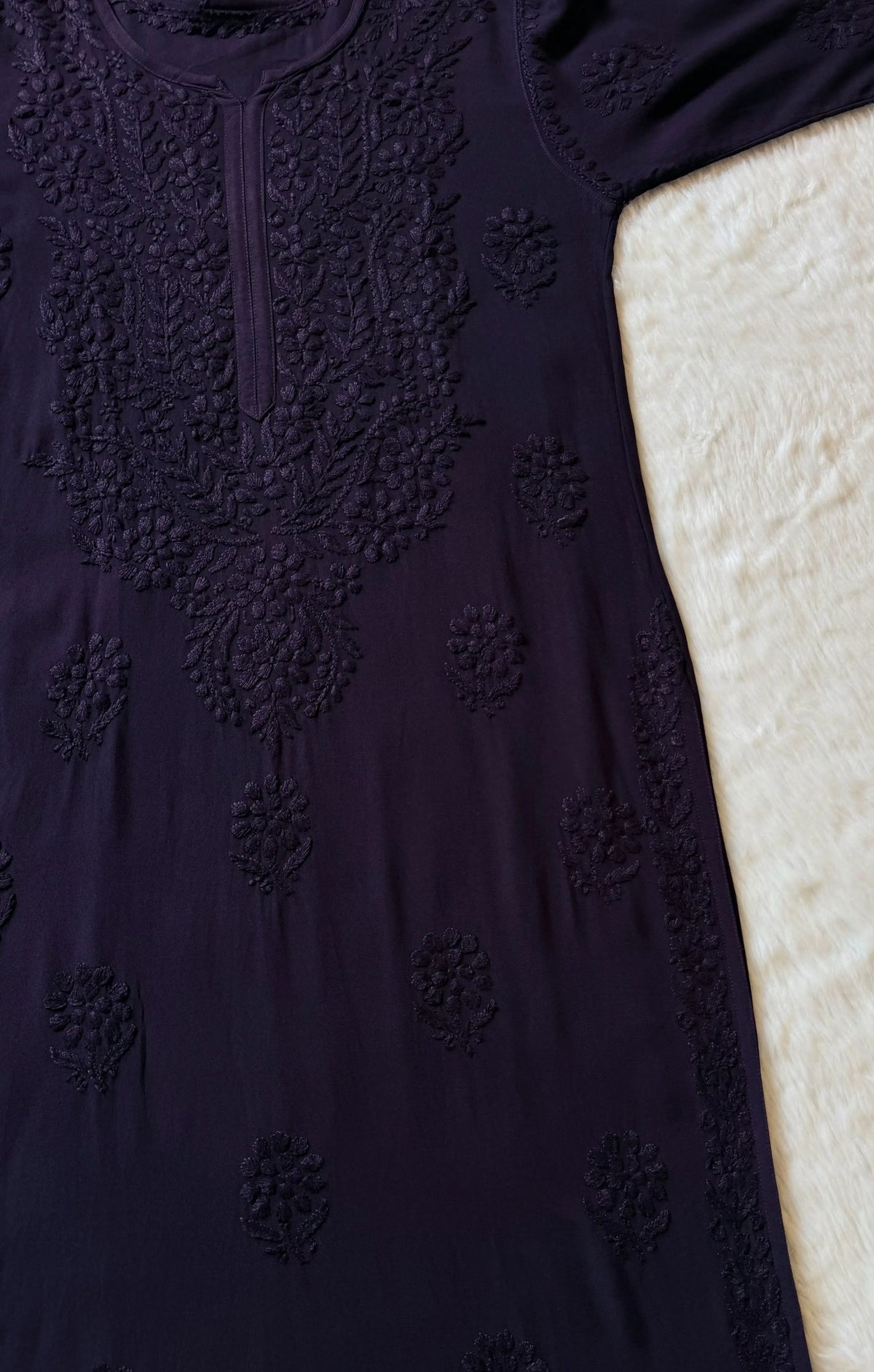Rida Matte Purple Long Rayon Chikankari Kurti