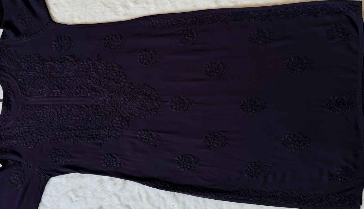 Rida Matte Purple Long Rayon Chikankari Kurti