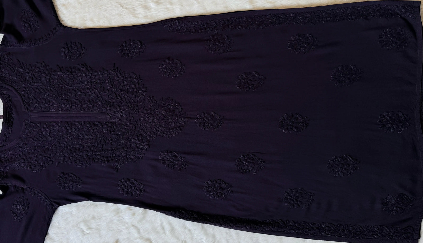 Rida Matte Purple Long Rayon Chikankari Kurti