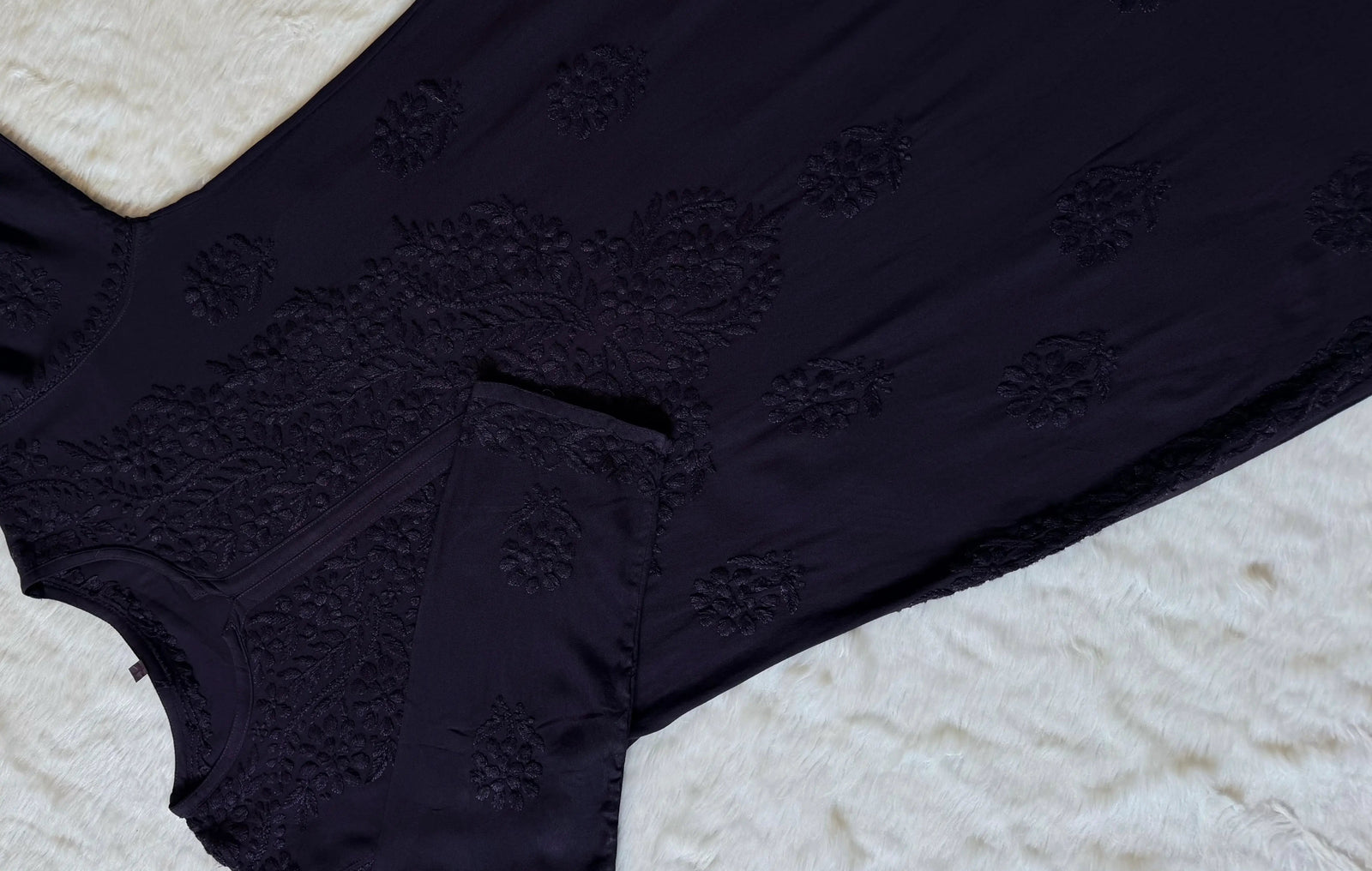Rida Matte Purple Long Rayon Chikankari Kurti