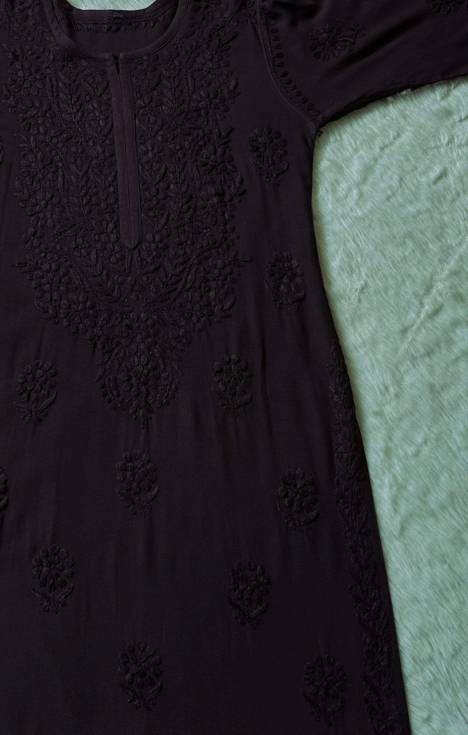 Rida Midnight Purple Long Rayon Chikankari Kurti