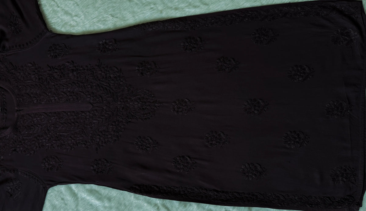 Rida Midnight Purple Long Rayon Chikankari Kurti