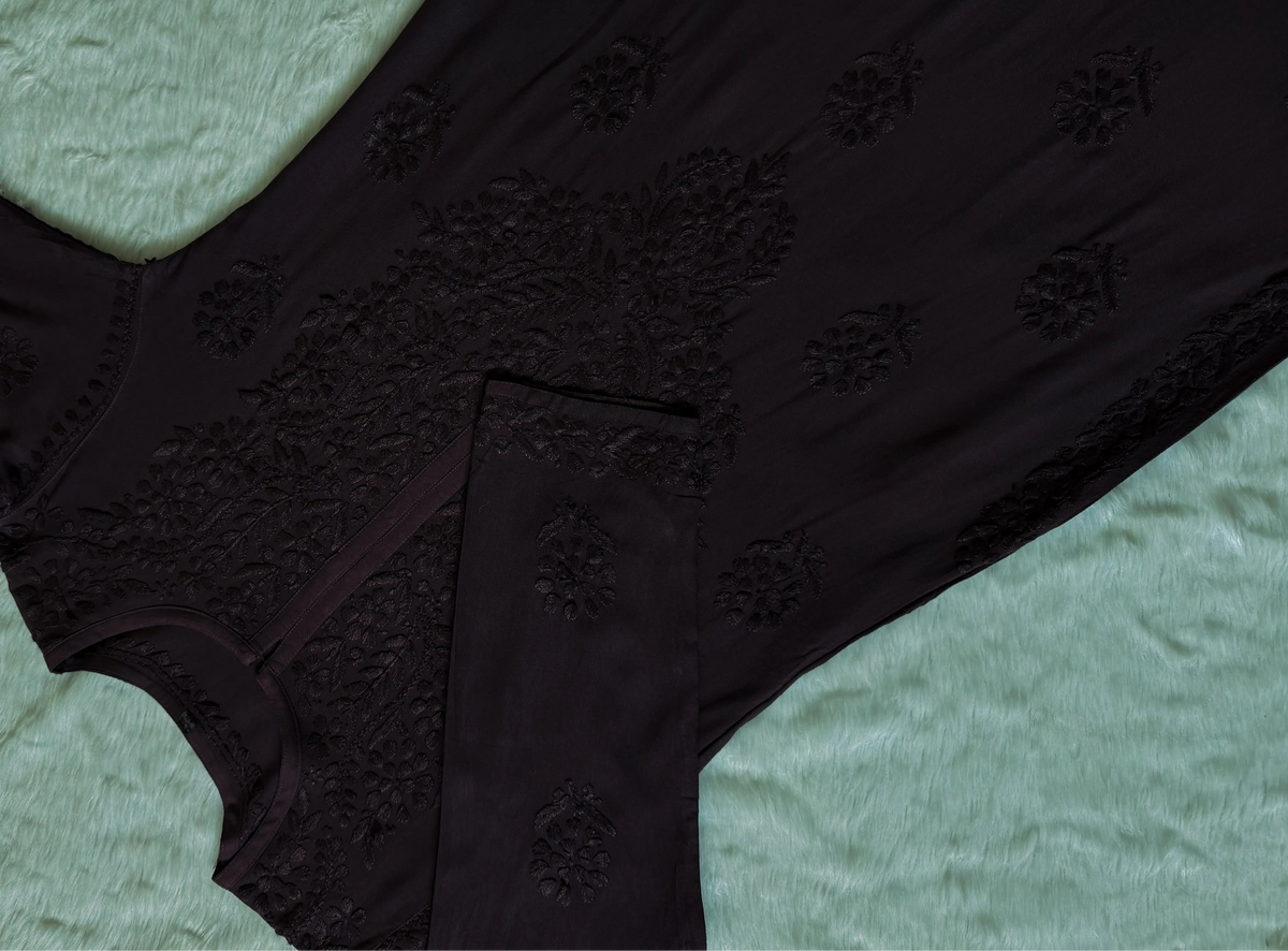 Rida Midnight Purple Long Rayon Chikankari Kurti