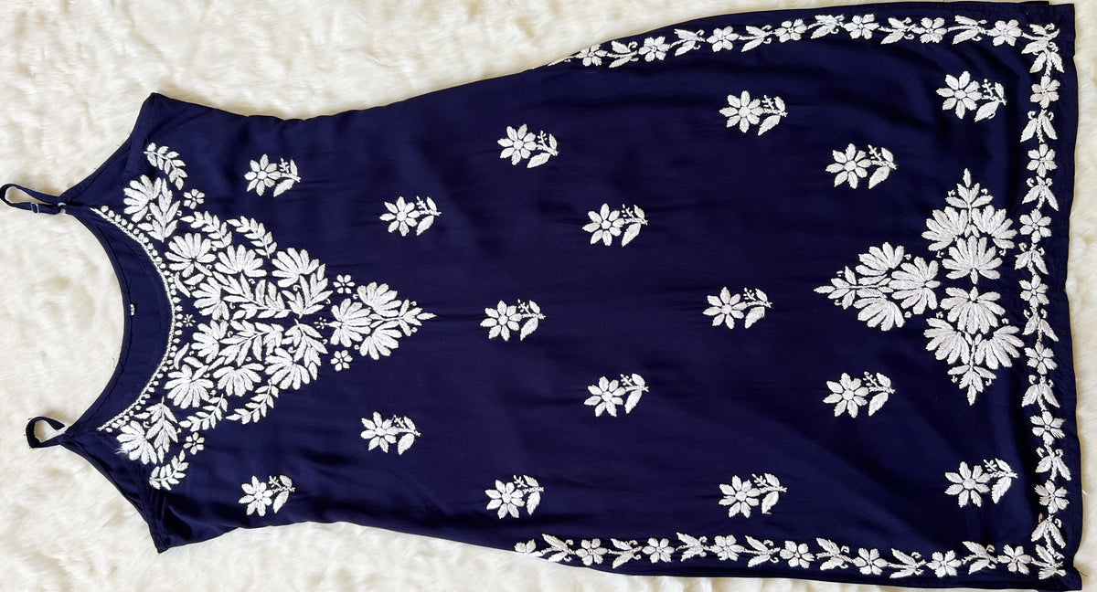 Rida Navy Blue Sleeveless Rayon Chikankari Kurta