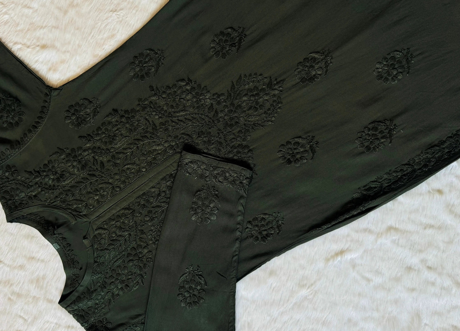 Rida Olive Green Long Rayon Chikankari Kurti