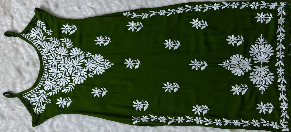 Rida Olive Green Sleeveless Rayon Chikankari Kurta
