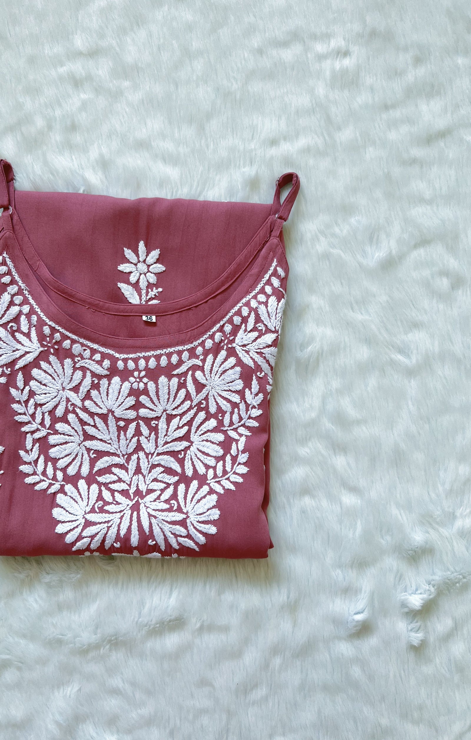 Rida Rose Pink Sleeveless Rayon Chikankari Kurta