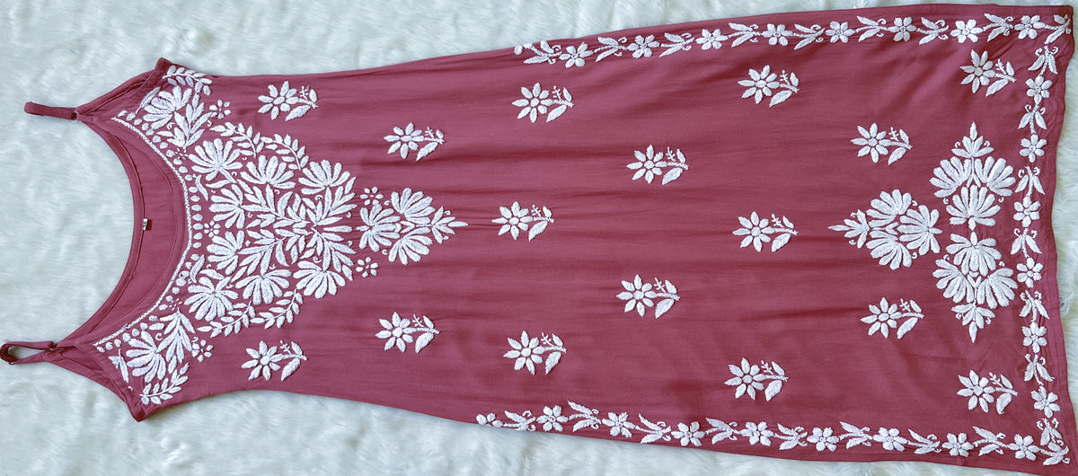 Rida Rose Pink Sleeveless Rayon Chikankari Kurta